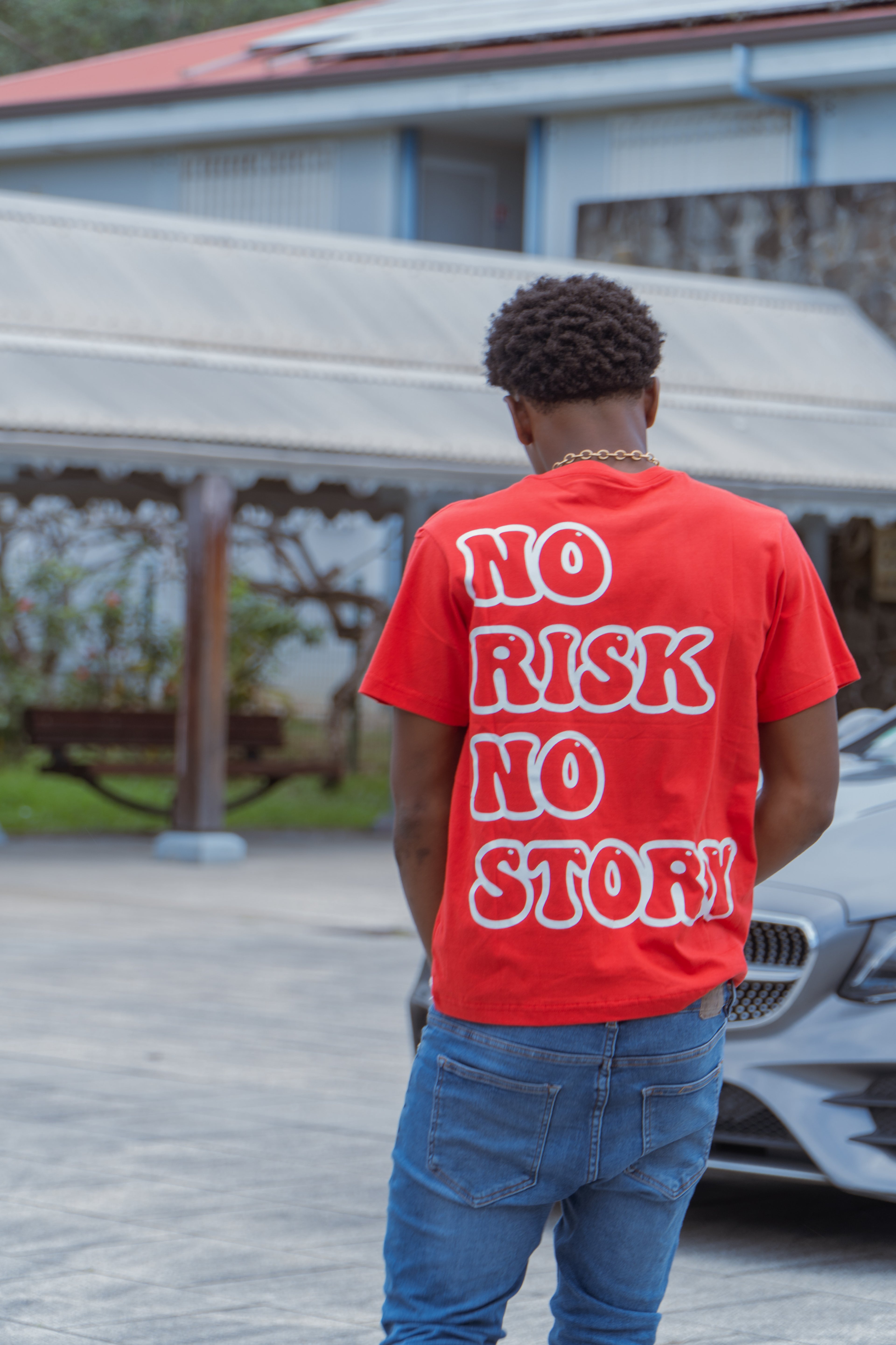 T-shirt No Risk No Story - Rouge & Blanc